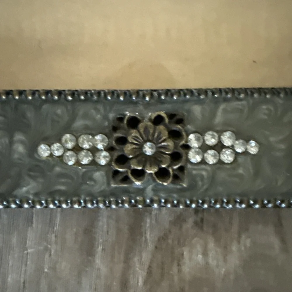 Green Marbled Enamel Art Deco Style Frame with Rhinestone Accents 5x7‎